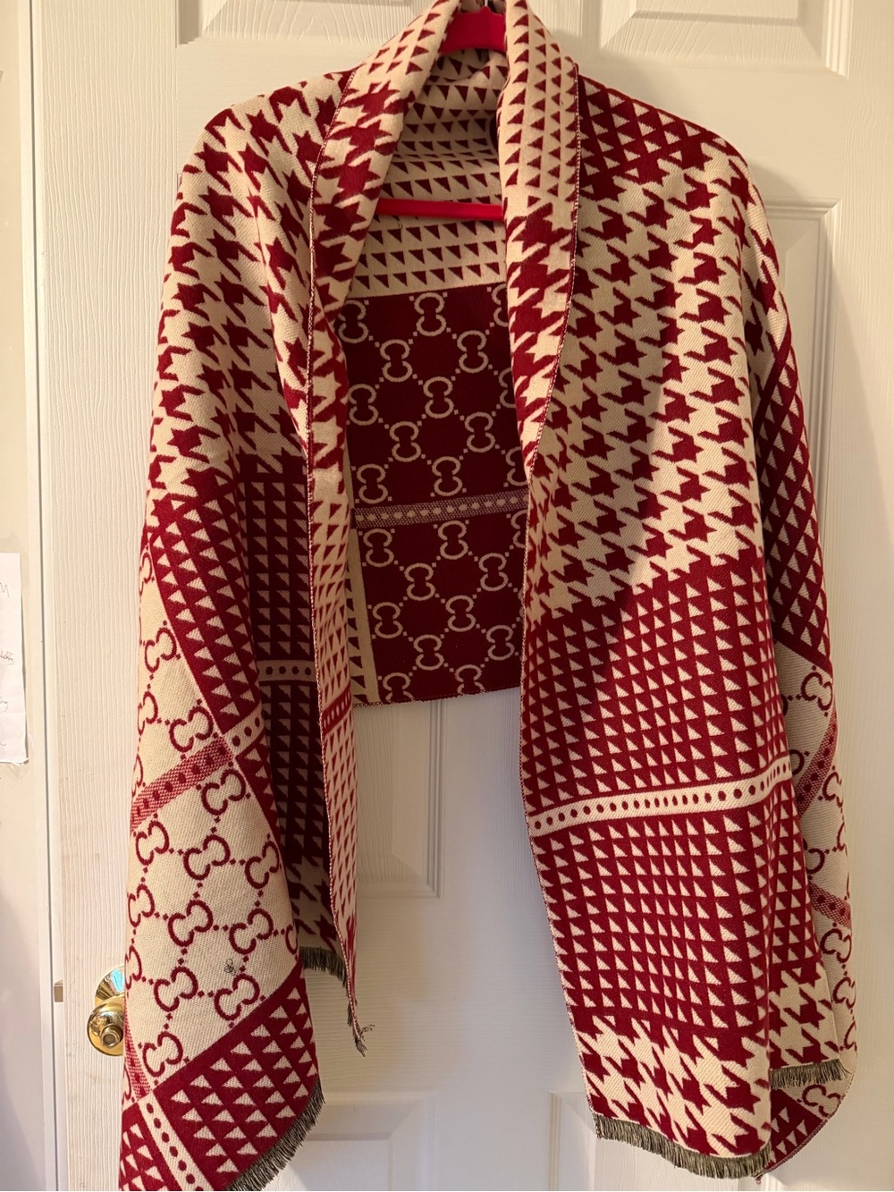 Mixed Pattern Luxury Style Red and Cream Scarf Wrap Shawl NWT